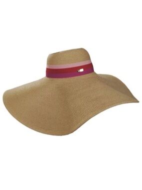 Trina Turk Wide Brim Straw Hat with Pink and Fuchsia Band NWT